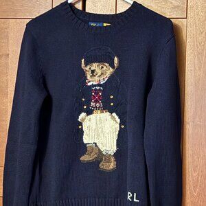 Polo Ralph Lauren  Woman's  Sz XS Teddy Bear Crew Neck Navy Cotton Sweater $440